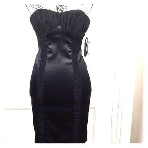 Faviana 4 black satin / crepe cocktail dress